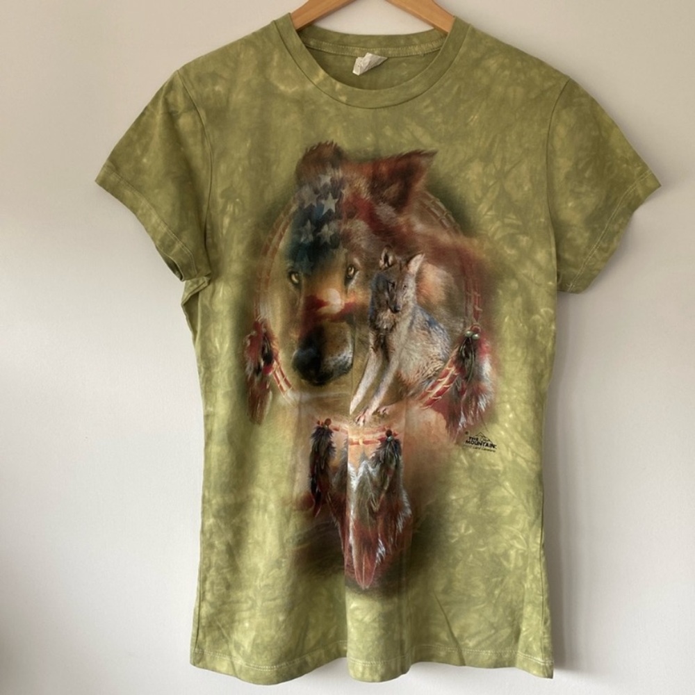 The Mountain Wolf T-Shirt Green Tie Dye Short Sleeve Native American Large - Picture 2 of 7